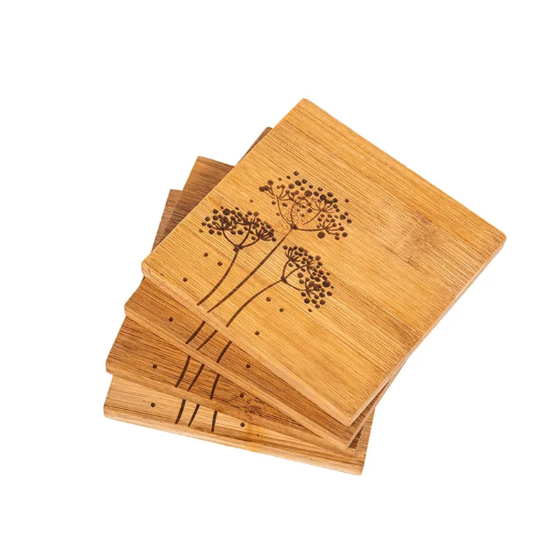 Bamboo thân thiện với Bamboo Craft Non Trượt Bia Coaster 4 bộ